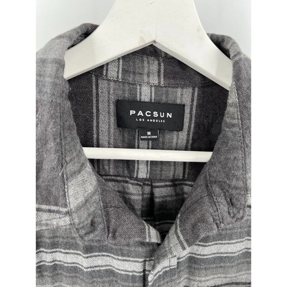 Pacsun Men's M Medium Gray Striped Plaid Flannel Shirt Button-Up Long Sleeves - Picture 2 of 4